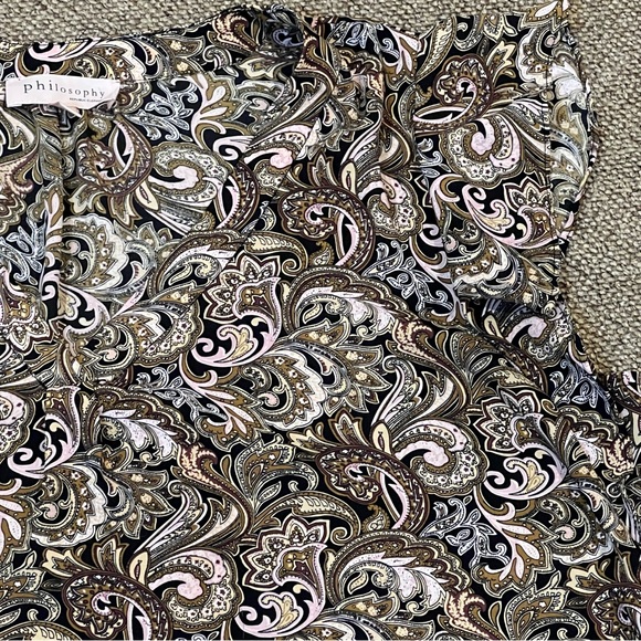 PHILOSOPHY blouse short top size large paisley brown pink black - Picture 5 of 5
